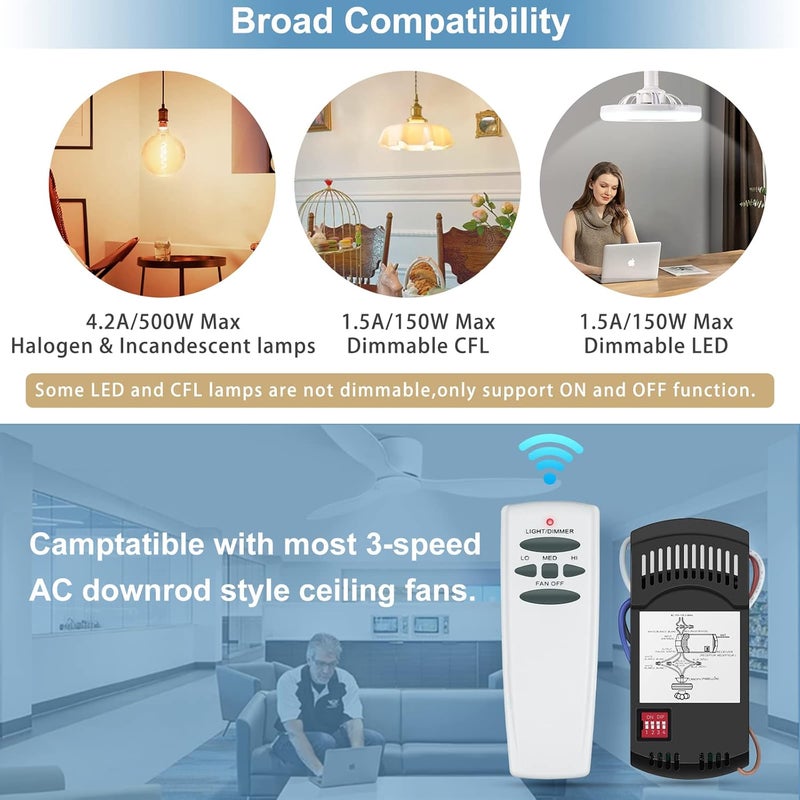 Onisamt Universal Ceiling Fan Remote Control Kit Dimmable, Replacement for Hampton Bay,Hunter, Honeywell, Westinghouse FAN-28R Fan-HD CHQ7078T UC7078T L3H2010FANHD L3H2014FANHD RR7079T Fan-HD5 - Image 3